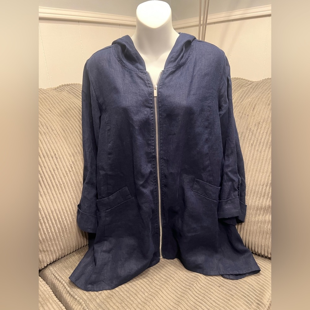 For Cynthia Dark Blue Light Linen Jacket